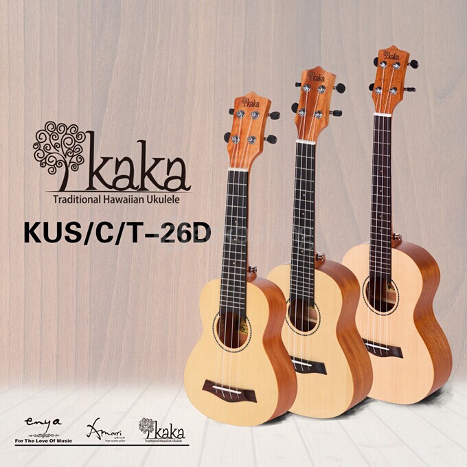 Kaka KUS-26D 21 Inch Mini Ukulele 5A Solid African Mahogany Wood Ultra-fine Matte Finish 4 Aquila Strings with Bag