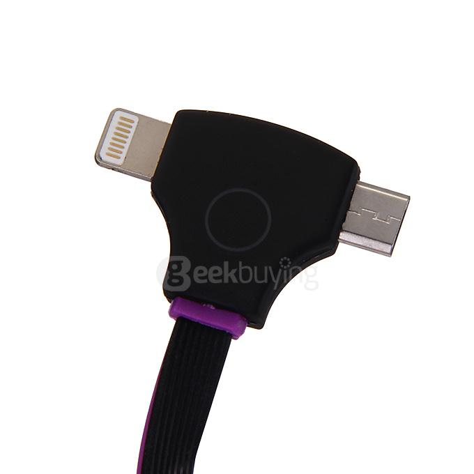 2-In-1 Smart Micro USB + 8Pin USB Fast Sync Data Charging Cable 1.5M with LED Indicator for Samsung iPhone - Purple