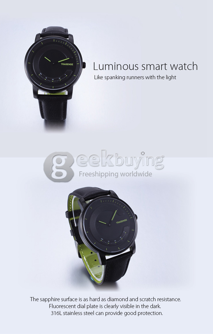 TRASENSE WATCH TS-H03 BT4.0 Citizen Miyota Movement Scratch-resistent Sapphire Luminous Smart Watch Sport Watch - Black