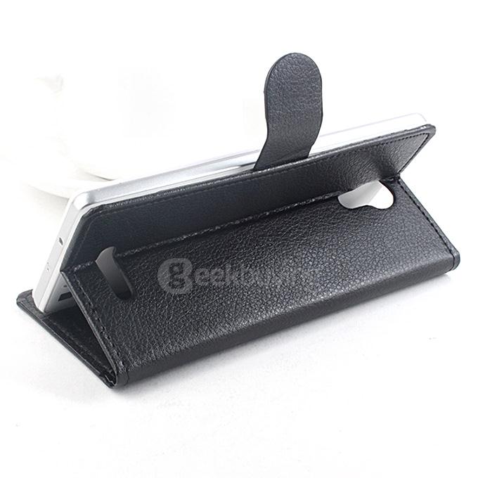 LingMao Litchi Peel Texture Protective Hard Cover Flip Stand Leather Case Cover for DOOGEE Nova Y100X Smartphone - Black