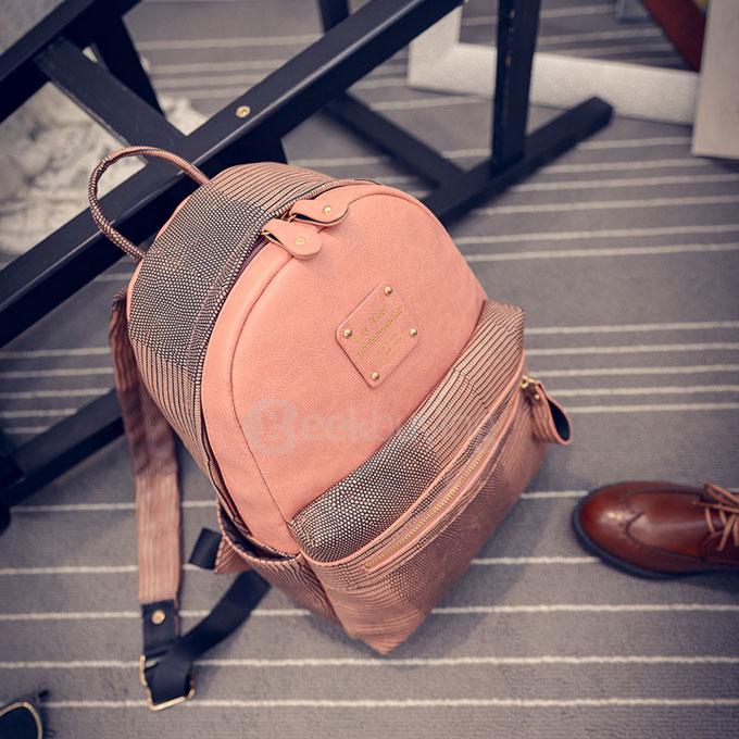 TL641 Lady Simple Rivet Shoulder Bag Leisure Travel Backpack - Pink
