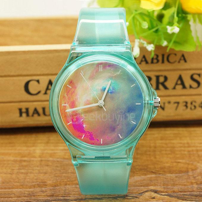 Willis 5771 Starry Sky Design 30M Waterproof Transparent Plastic Strap Crystal Jelly Novelty Student Watch - Green