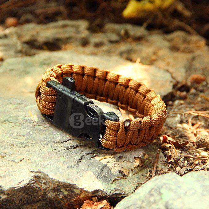 Outdoor Multi-purpose Survival Paracord Bracelet with Fire Starter and Safety Whistle - Brown