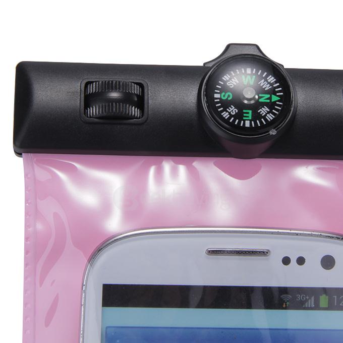 5.5In Waterproof Case Soft Pouch Protective Cover With Compass For iPhone6 Plus Universal Smartphones- Pink
