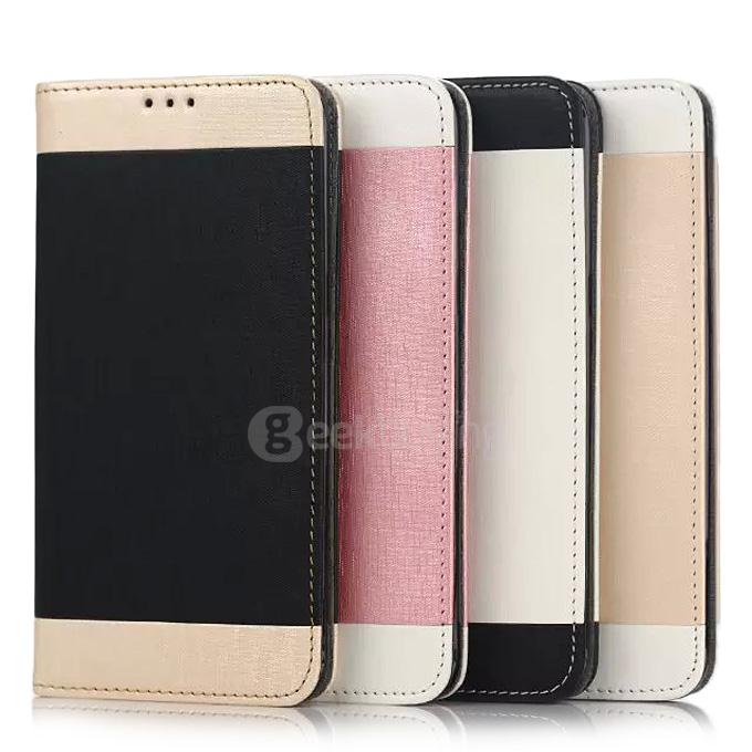 White Side Protective Leather Case With Holder/Card Slots/Wallet For Samsung Galaxy S6 Edge Plus - Golden