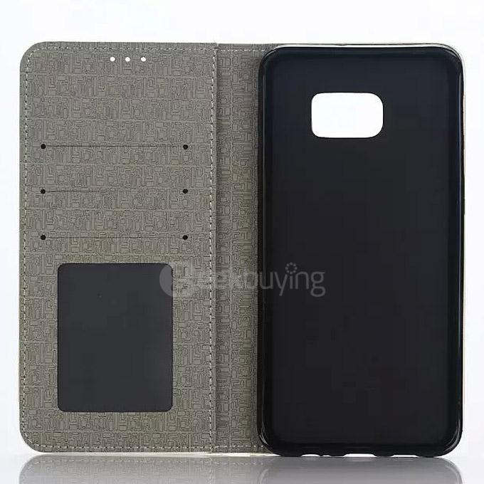 White Side Protective Leather Case With Holder/Card Slots/Wallet For Samsung Galaxy S6 Edge Plus - Golden