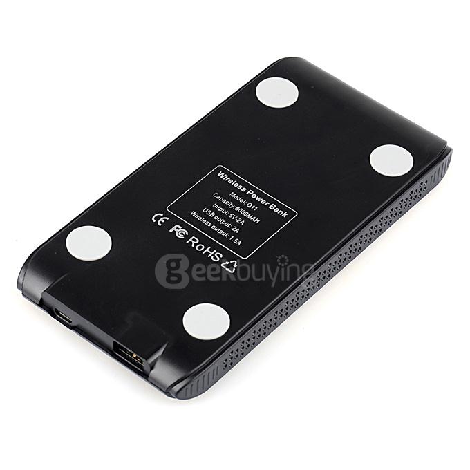 Itian Q12 8000mA Wireless Power Bank Backup Battery Charging Pad Qi USB Charger for Qi Compatible Devices - Black