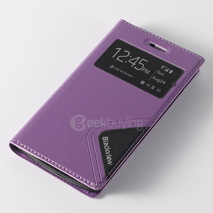 Window View Style Protective PU Leather Case Hard Flip Cover with Back Shell for Blackview Breeze Smartphone - Purple