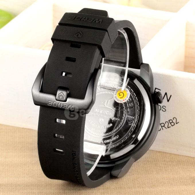 WEIDE UV1505 Trendy 3ATM Waterproof Electronic Men Quartz Sport Watch PU Strap Alloy Shell Dual Time Zones with Compass - Black