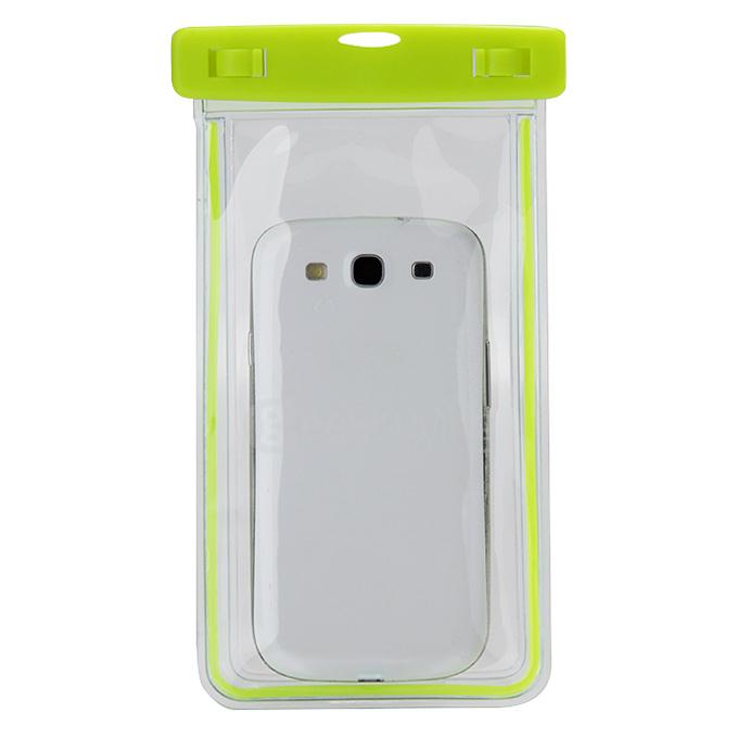 5.5In Ultra Slim Waterproof Case Soft Fluorescent Pouch With Lanyard Protective Cover For Smartphones - Yellow