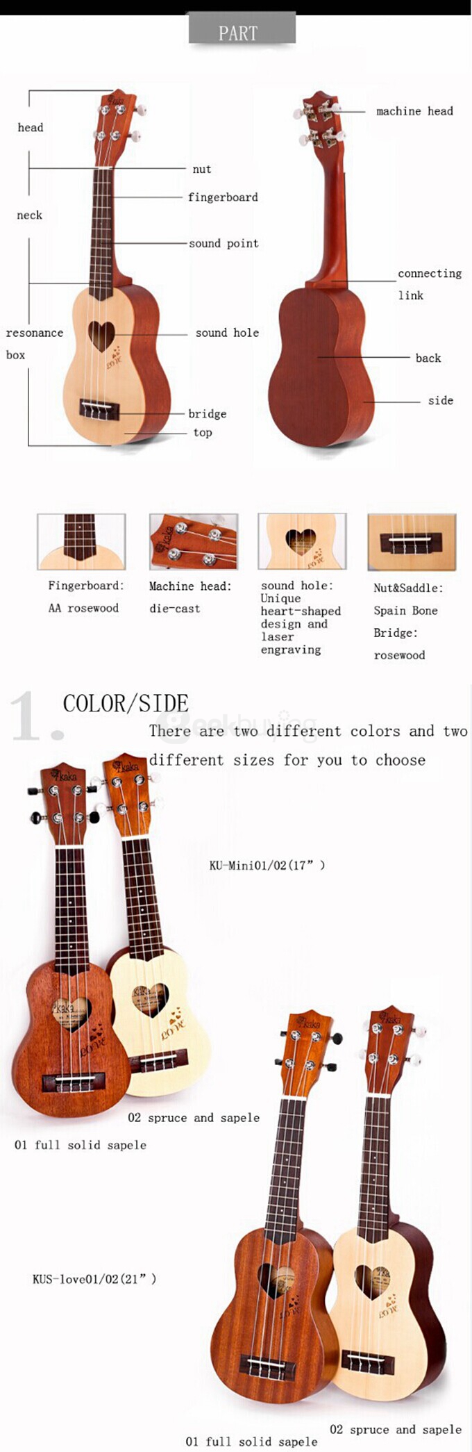 Kaka KU-MINI01 17 Inch Mini Soprano Sapele Ukulele Handcraft Wood Children Mini Guitar 4 Aquila Strings