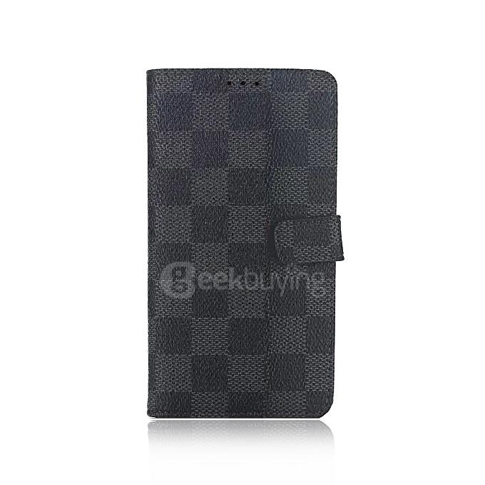 Plaid Pattern Protective Leather Case With Holder/Card Slots/Wallet For SONY Xperia Z5 Smartphone - Black