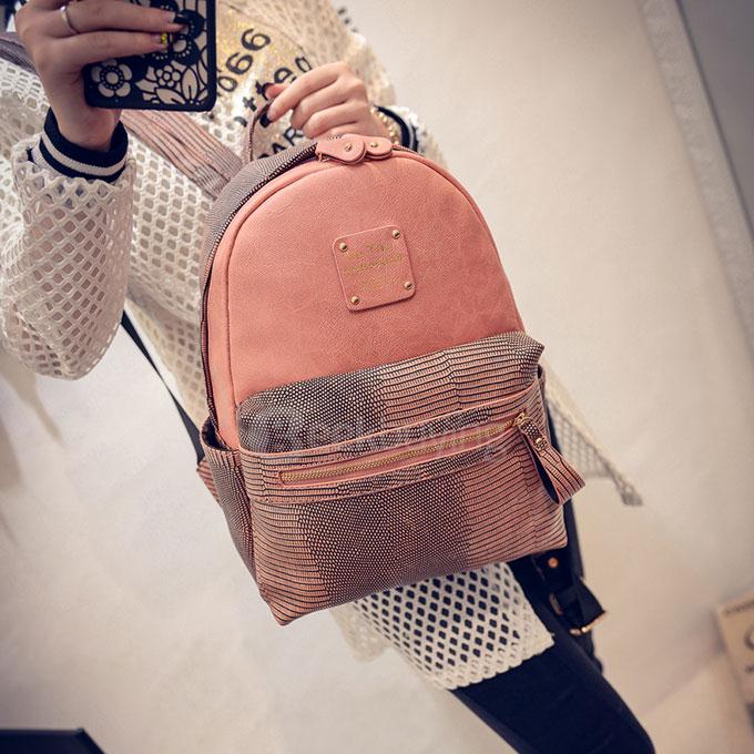TL641 Lady Simple Rivet Shoulder Bag Leisure Travel Backpack - Pink