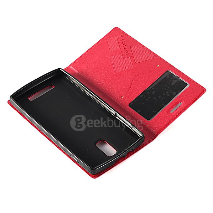 Window View Style Protective PU Leather Case Hard Flip Cover with Back Shell for Blackview Breeze Smartphone - Red