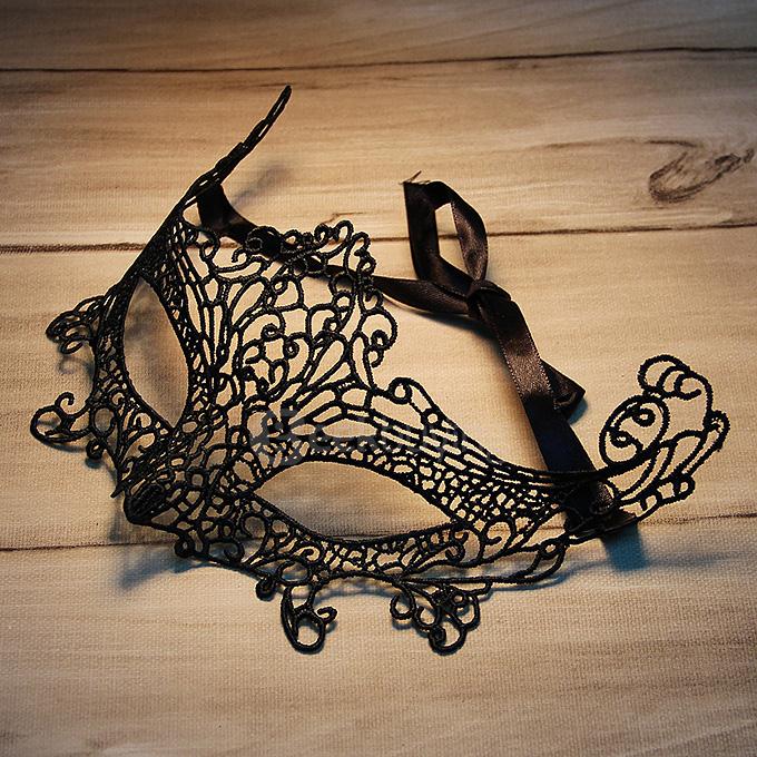 Fashion Elegant Fox Mask Hollow Out Lace Design Halloween Masquerades Party Mask - Black