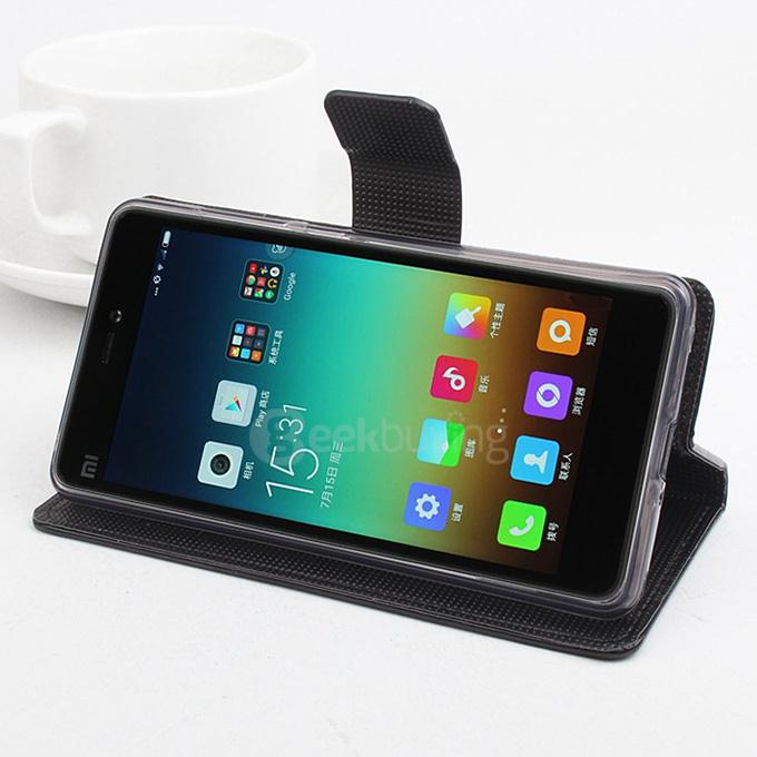 Protective Hard Cover Flip Stand Leather Case for Xiaomi M4i mi4i mi 4i 5.0inch Smartphone - Black