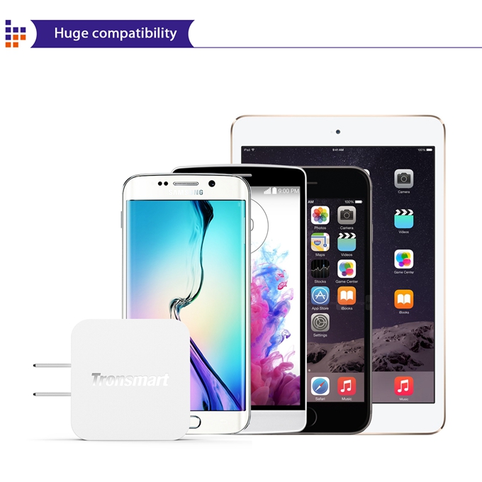 Tronsmart Quick Charge 2.0 18W AC Home Wall Travel USB Charger Fast Charger with 1.8M Micro USB Cable for Galaxy S6/S6 Edge Note 4/Edge Google Nexus 6 HTC M9 Xperia Z3/Z2 Sharp Aquos Pad/Zeta Xiaomi