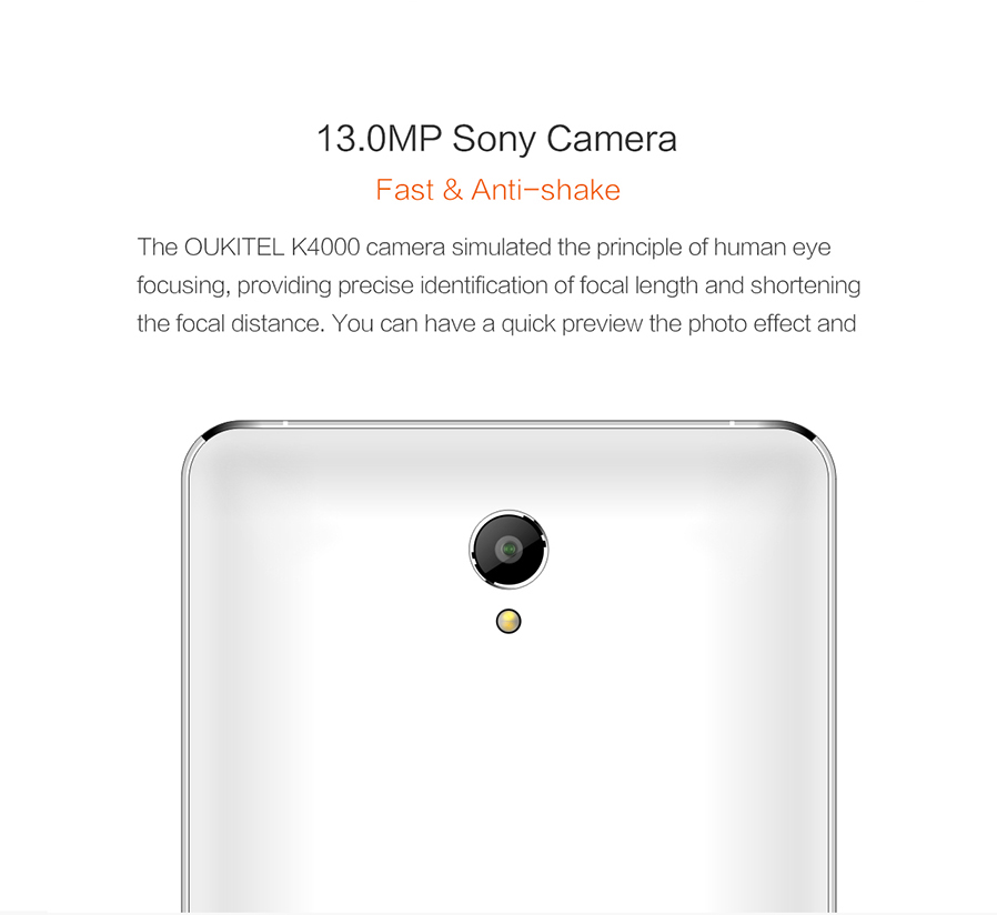 OUKITEL K4000 5.0inch 4G FDD-LTE 4000mAh Android 5.1 Smartphone MT6735 Quad Core 2GB 16GB 13.0MP IPS HD - Black