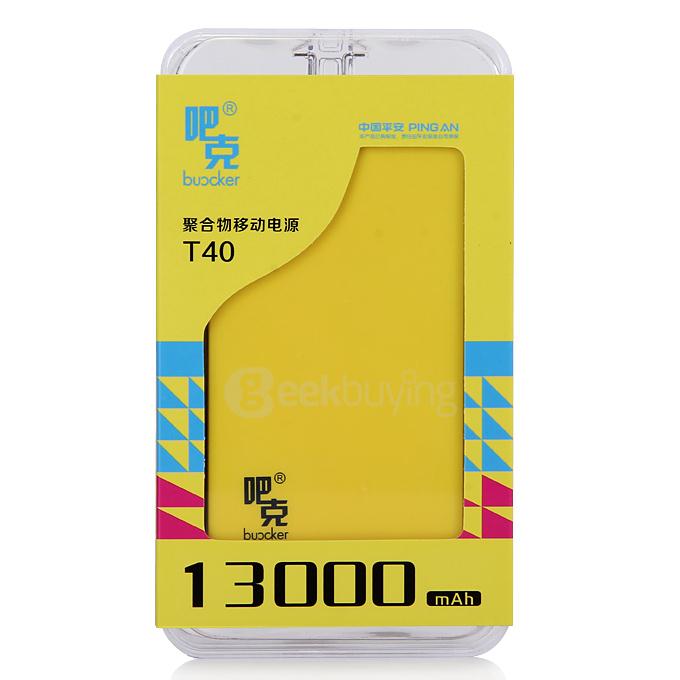Buocker T40 13000mAh Portable Mobile Power Bank DC5V 1A / 2.1A For Smartphone PSP PDA iPod MP3/4/5 Camera - Black&Yellow