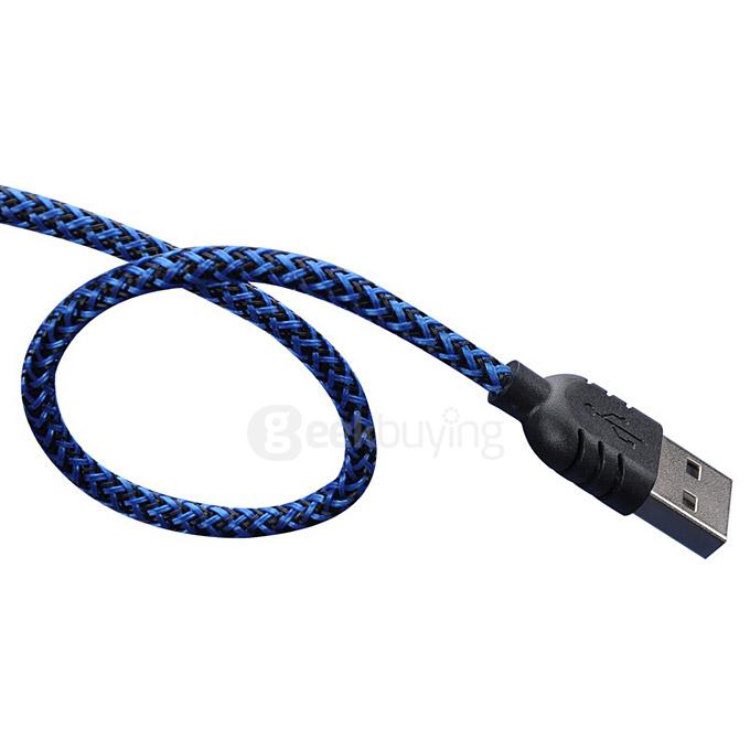 Remax Nylon Fiber Double Sided Micro USB Cable Fast Charging Data Sync Flat Cord for Samsung HTC Huawei Xiaomi And More Android Phones - Blue