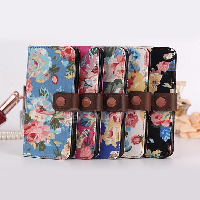 Clip Style Luxury Flower Pattern Wallet Leather Case Cover with Back Case For Apple iPhone 6s 4.7 inch - Blue