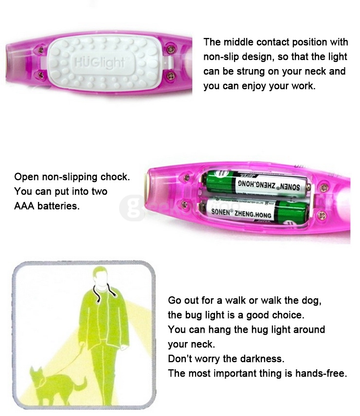 LED Flashlight Hands-Free Book Reading Huglight Lamp - Pink