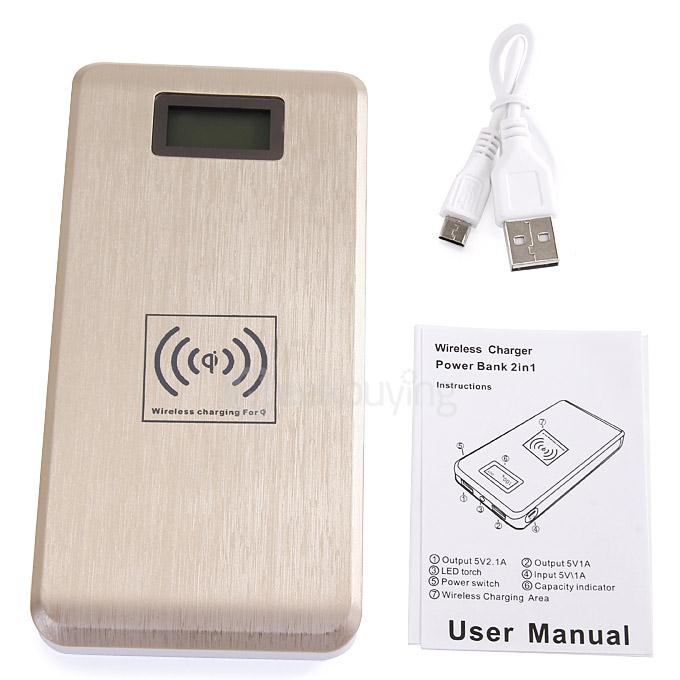 KP-W120 12000mAh Dual USB Qi Wireless Power Bank External Battery Charger w/ LCD Display For iPhone Samsung HTC - Gold