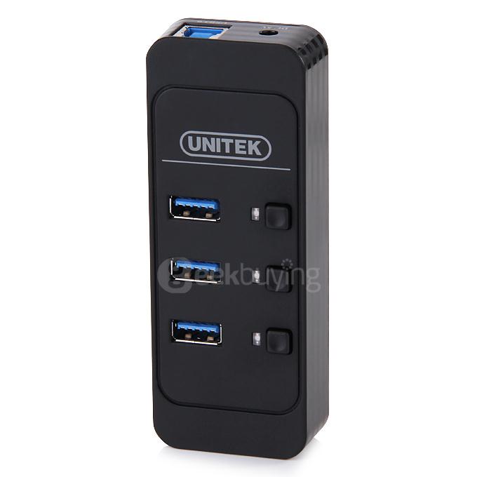 UNITEK Y-3072BK Portable USB3.0 4 Ports USB Hub Fast Charging Sync Data Strip With Switches - Black