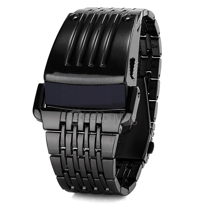 Personalized Iron Man Style Full Steel LED Digital Men Sports Watch 2 Conception Military Wrist Watch - Black