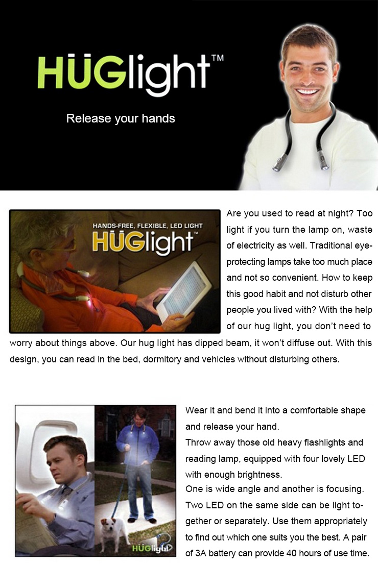 LED Flashlight Hands-Free Book Reading Huglight Lamp - Pink