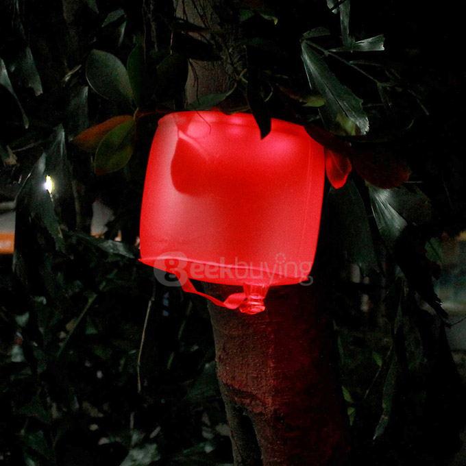 Portable Inflatable 10-LED RGB Light Solar Powered Folding Lantern w/ 8-Mode - Colorful Light