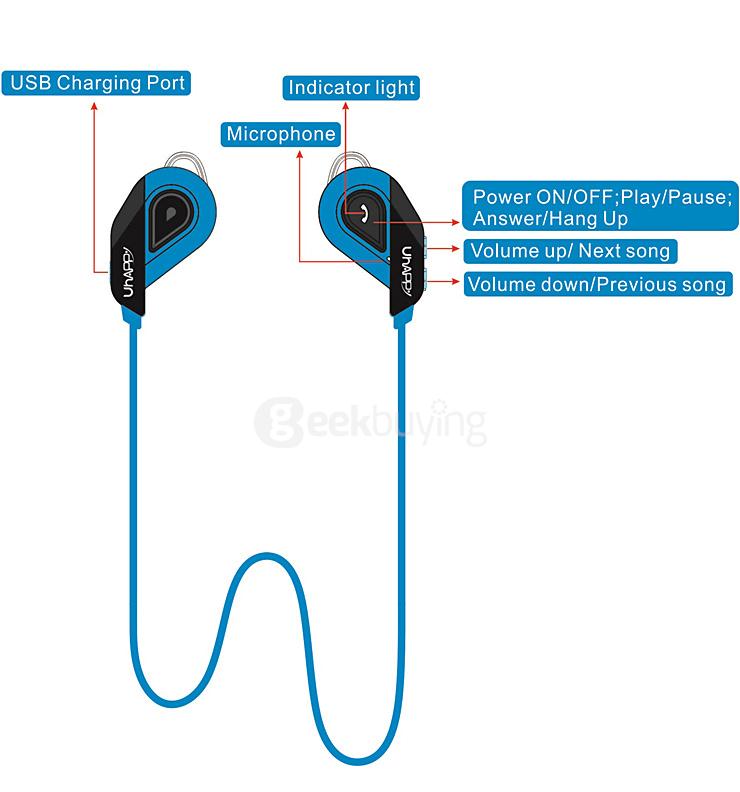 Uhappy S02 Sports Headset Stereo Bluetooth 4.1 Wireless Headset In-Ear Microphone Handfree Anti-Sweat Earphone - Green
