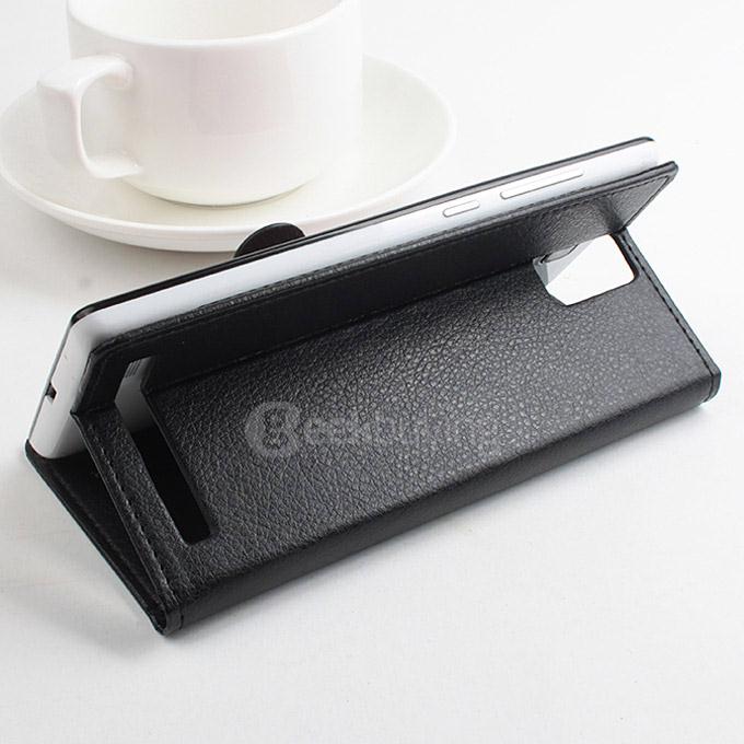 LingMao Protective Hard Cover Flip Stand Leather Case with Card Slots for Mlais Note Pro - Black