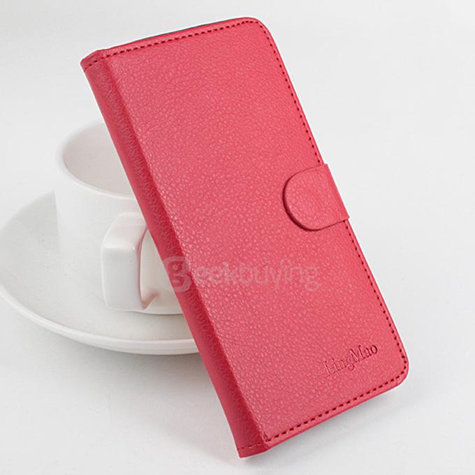 LingMao Protective Hard Cover Flip Stand Leather Case with Card Slots for BUL Quattro Aquaris E6 - Red