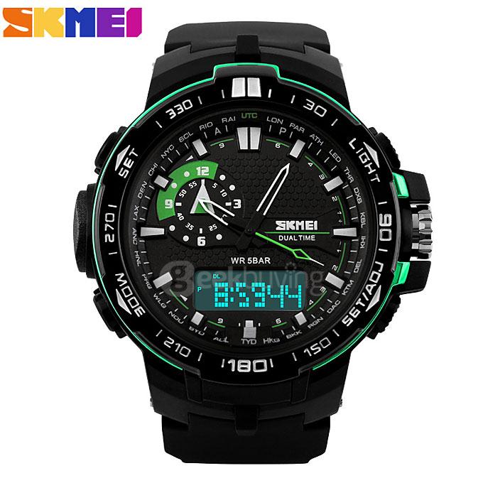 SKMEI 1081 Waterproof Outdoor Sports Digital & Analog Watches Men LED Electronic Oversized Dial Quartz Watch - Green