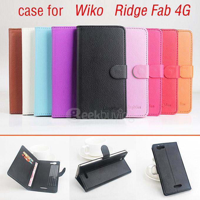 LingMao Protective Hard Cover Flip Stand Leather Case with Card Slots for Wiko Ridge Fab 4G - Pink