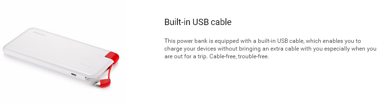 EasyAcc 4000mAh Power Bank Ultra-Slim Portable External Battery Charger Built-in Micro USB Cable