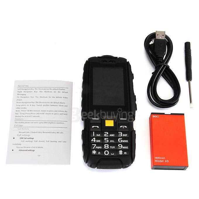 NO.1 A9 4800mAh Battery IP67 Waterproof Phone Dustproof Shockproof Flashlight FM Dual SIM Cards GSM Cell Phone - Black