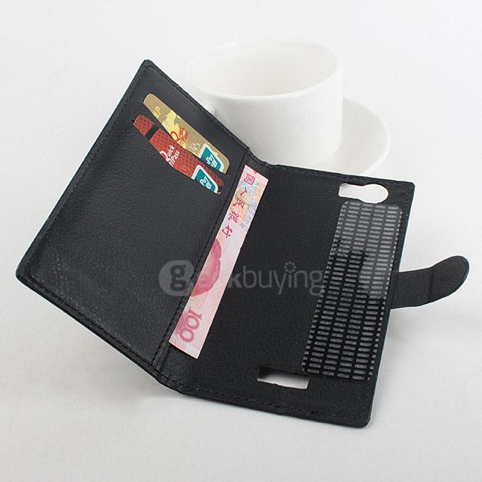 LingMao Protective Hard Cover Flip Stand Leather Case with Card Slots for Micromax Canvas Nitro 2 E311 - Black