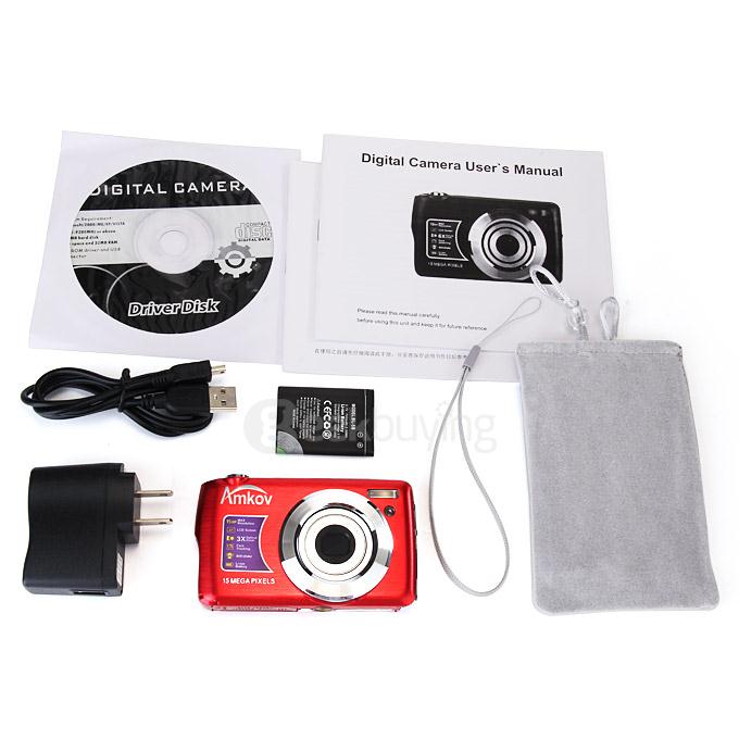 Amkov 2.7inch LCD 15.0MP Digital Camera 4X Digital Zoom AntiShake Smile Capture - Red
