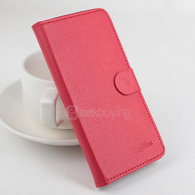 LingMao Protective Hard Cover Flip Stand Leather Case with Card Slots for Micromax Canvas Nitro 2 E311 - Red