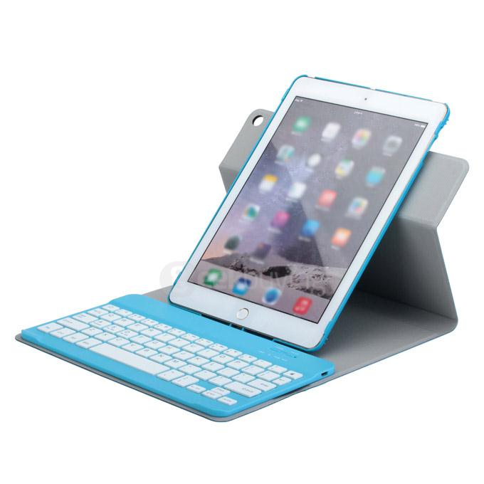 Removable Folding Bluetooth Keyboard with PU Leather Cover Case for IPAD MINI Tablet - Blue