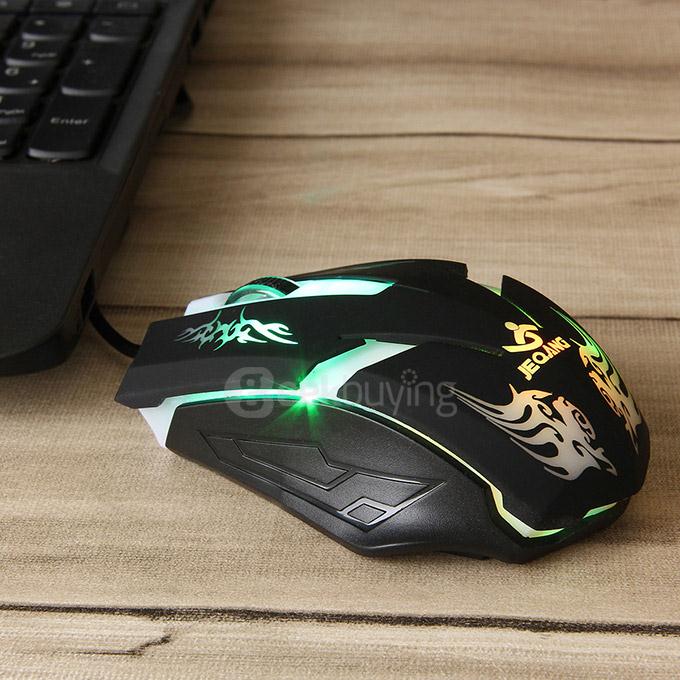 JEQANG JM-063 Professional Wired Opitcal Gaming Mouse 800/1200/1600DPI with Colorful LED Breathing Lights - Black+White