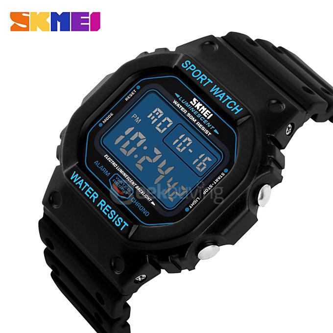 SKMEI 1134 Multifunction LED Digital Electronic Men Military Watch 50M Waterproof Outdoor Sports Wristwatch - Blue