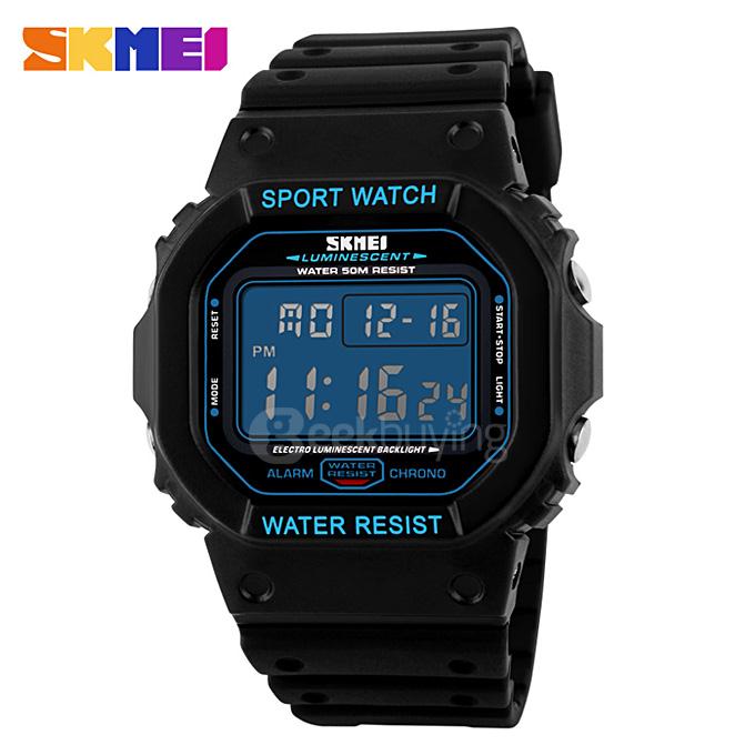 SKMEI 1134 Multifunction LED Digital Electronic Men Military Watch 50M Waterproof Outdoor Sports Wristwatch - Blue