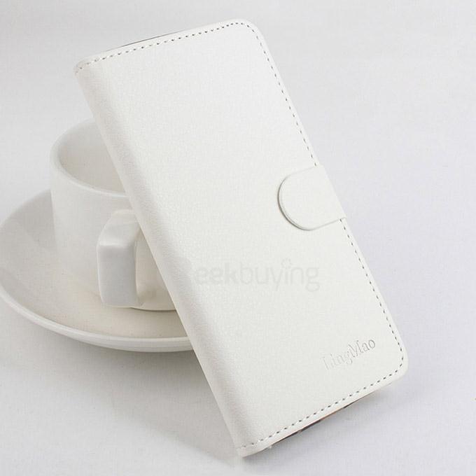 LingMao Protective Hard Cover Flip Stand Leather Case with Card Slots for Vodafone Smart Ultra 6 VF995N - White