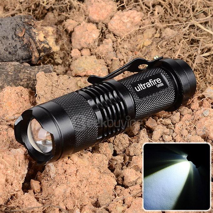 UltraFire SK68XPE 1-LED 400LM 1-Mode Cool White Light Flashlight w/ Clip - Black