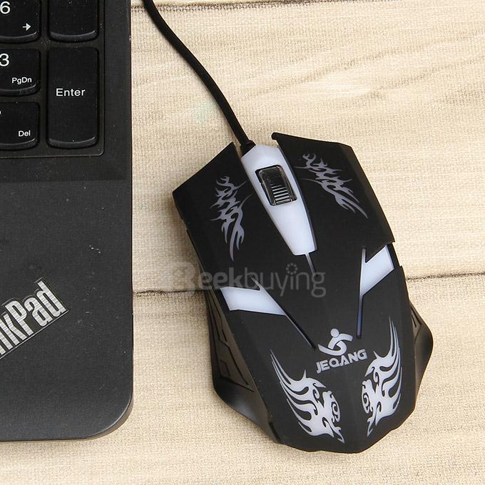 JEQANG JM-063 Professional Wired Opitcal Gaming Mouse 800/1200/1600DPI with Colorful LED Breathing Lights - Black+White