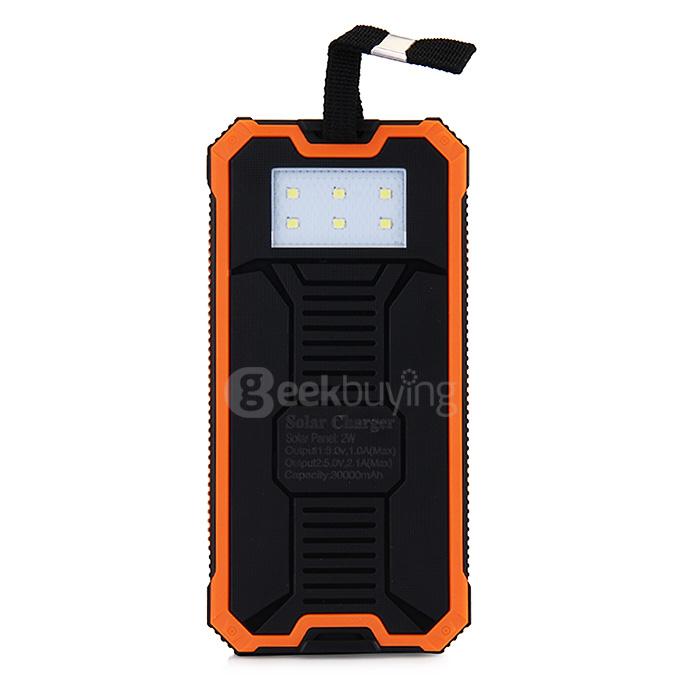 30000mAh Universal Solar Power Panel Charger Dual USB Power Bank for iPhone iPad Mobile Phones MP3 - Orange