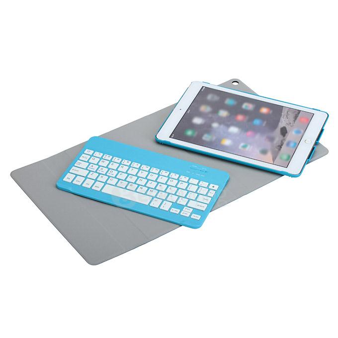 Removable Folding Bluetooth Keyboard with PU Leather Cover Case for IPAD MINI Tablet - Blue